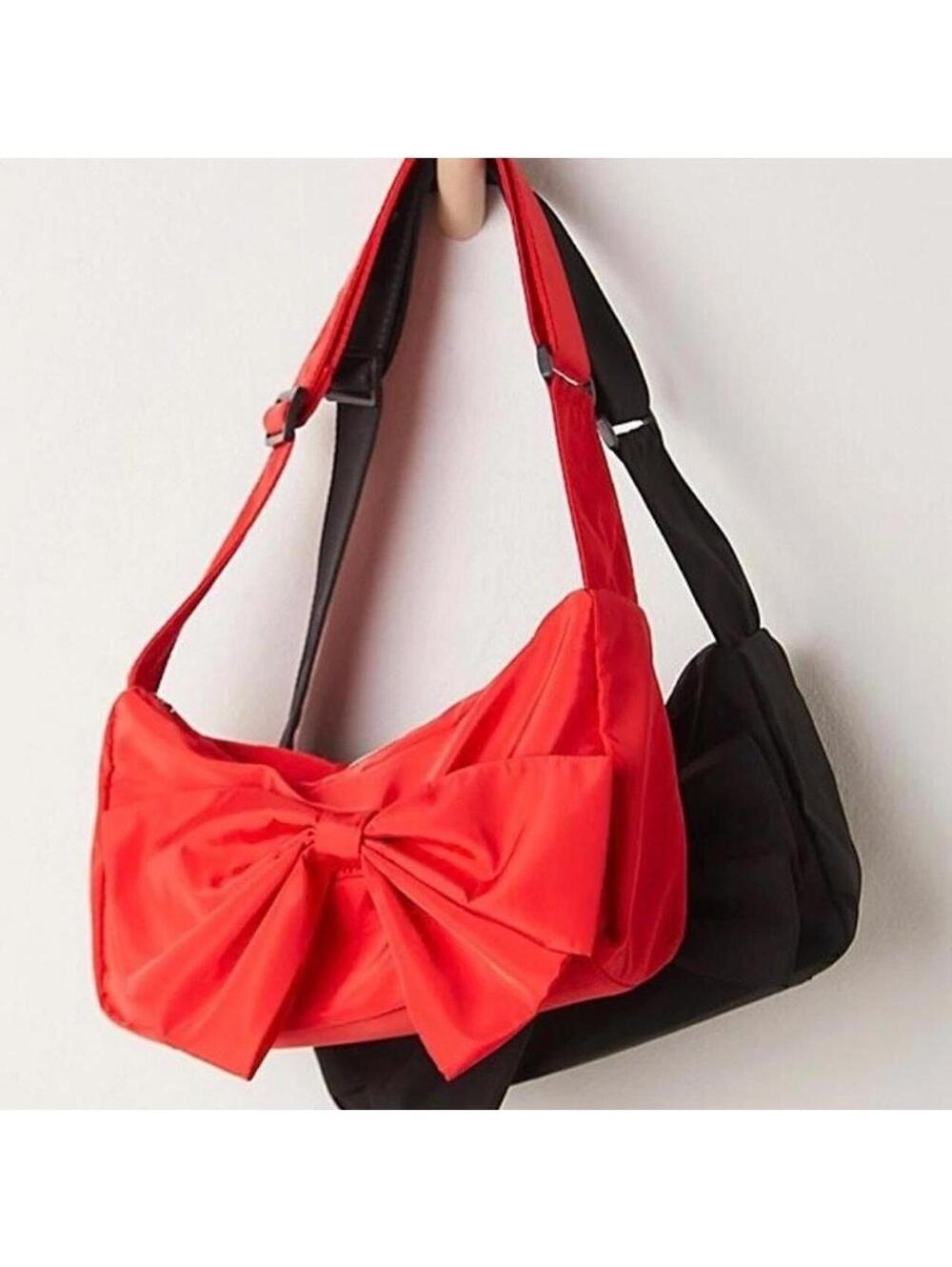 Free people red bow nylon bag